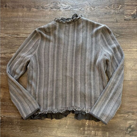 Dana Buchman Gray Striped Wool Blend Cardigan Hook closure with Fringe trim - Picture 6 of 6